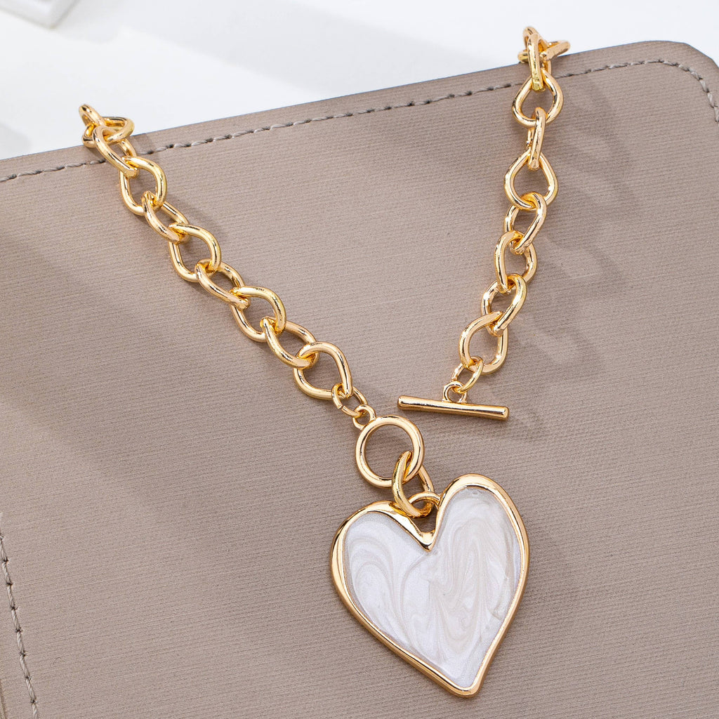 White Inlay Heart Toggle Necklace