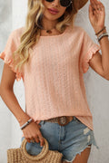 Spring Eyelet Ruffle Sleeve Casual Blouse Top