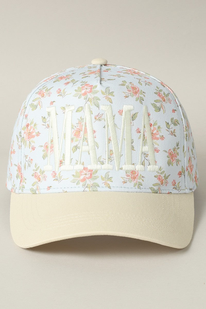 MAMA Embroidered Flower Pattern Trucker Hat - Blue Floral