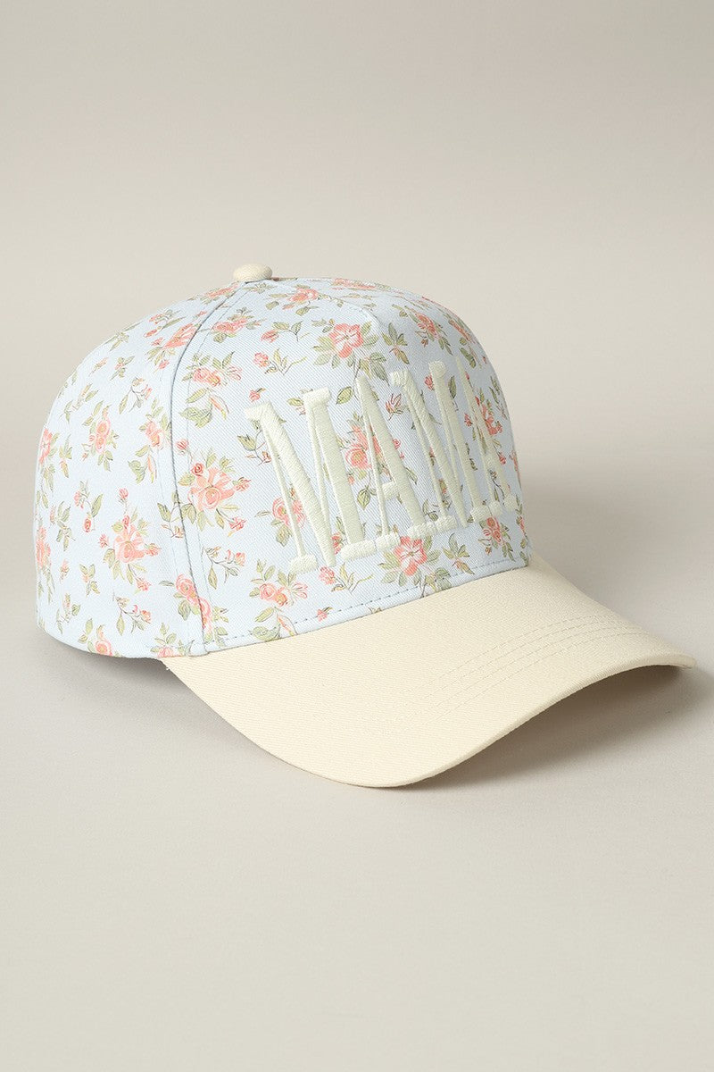 MAMA Embroidered Flower Pattern Trucker Hat - Blue Floral