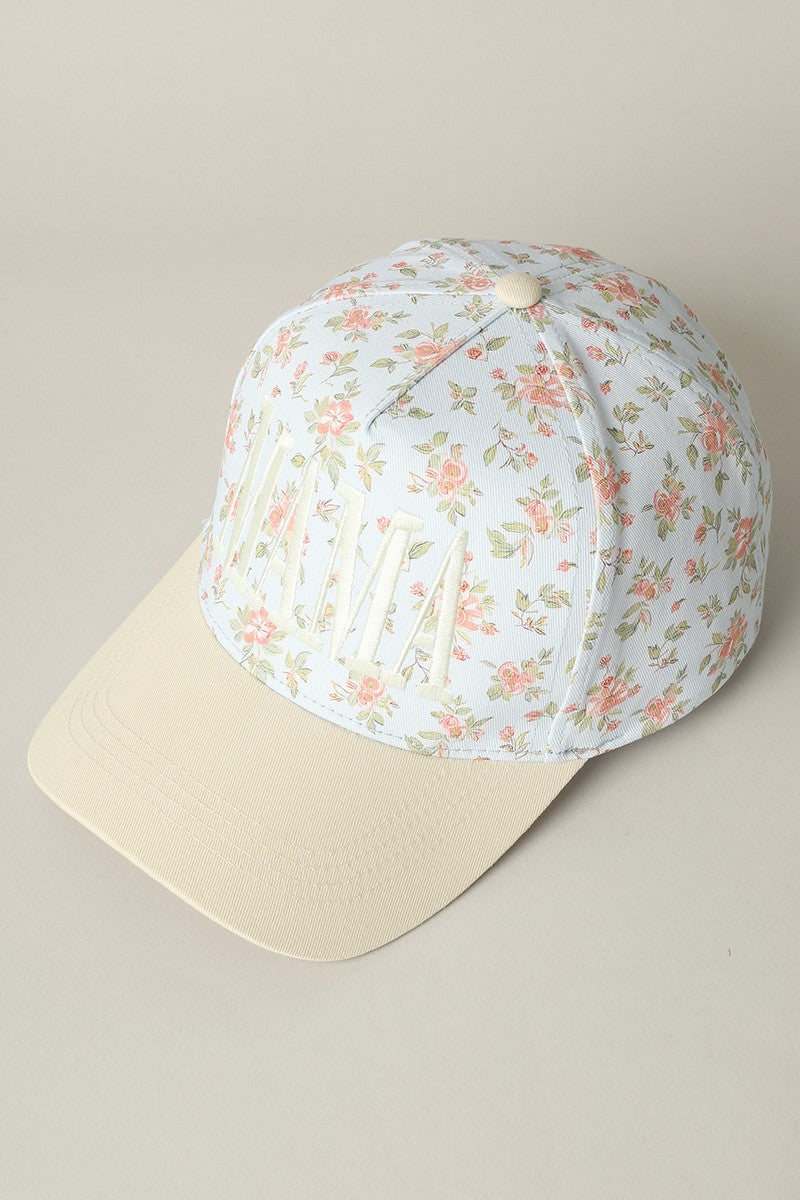 MAMA Embroidered Flower Pattern Trucker Hat - Blue Floral