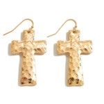Hammered Cross Drop Earrings