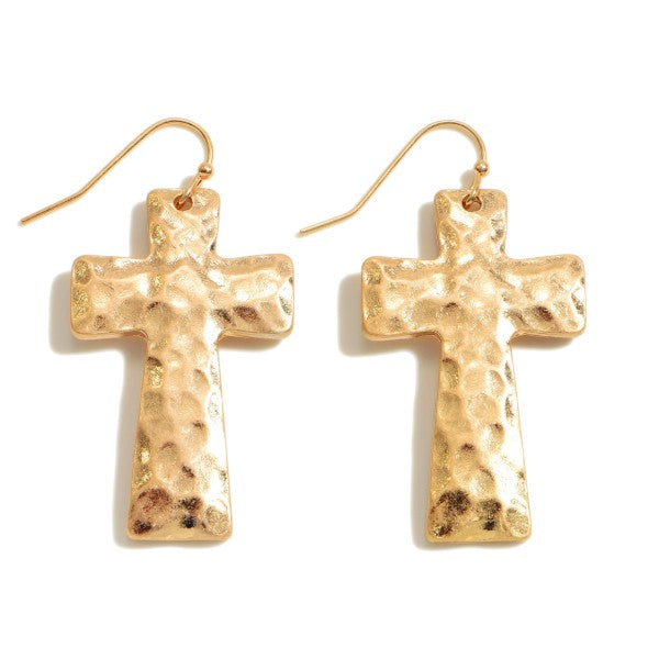 Hammered Cross Drop Earrings