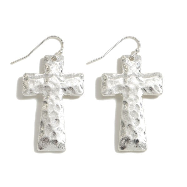Hammered Cross Drop Earrings