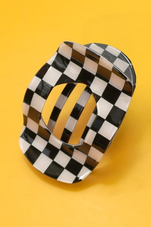 Checkered Oval Hair Claw Clip