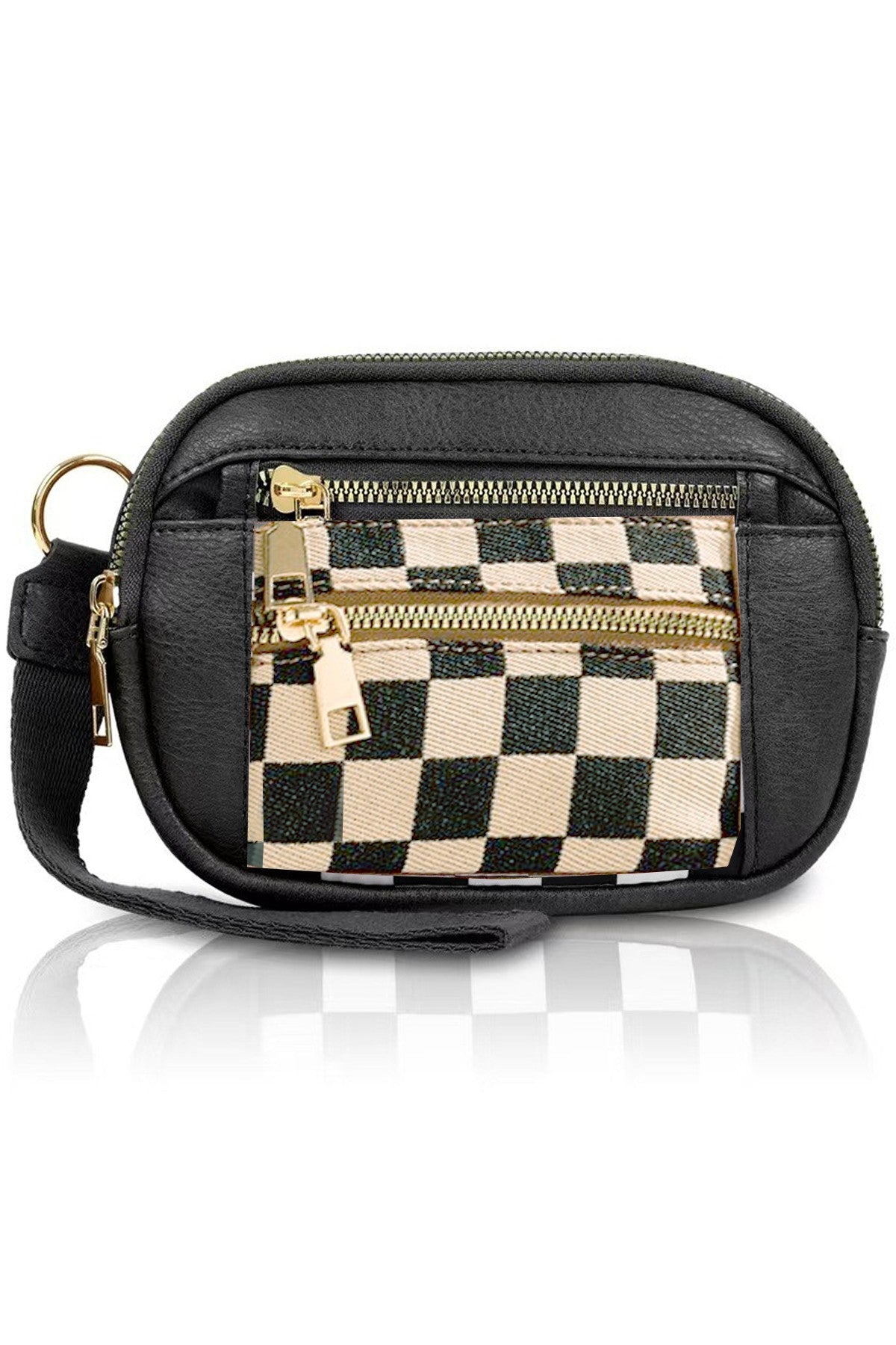 Checkered Pouch Wristlet Bag