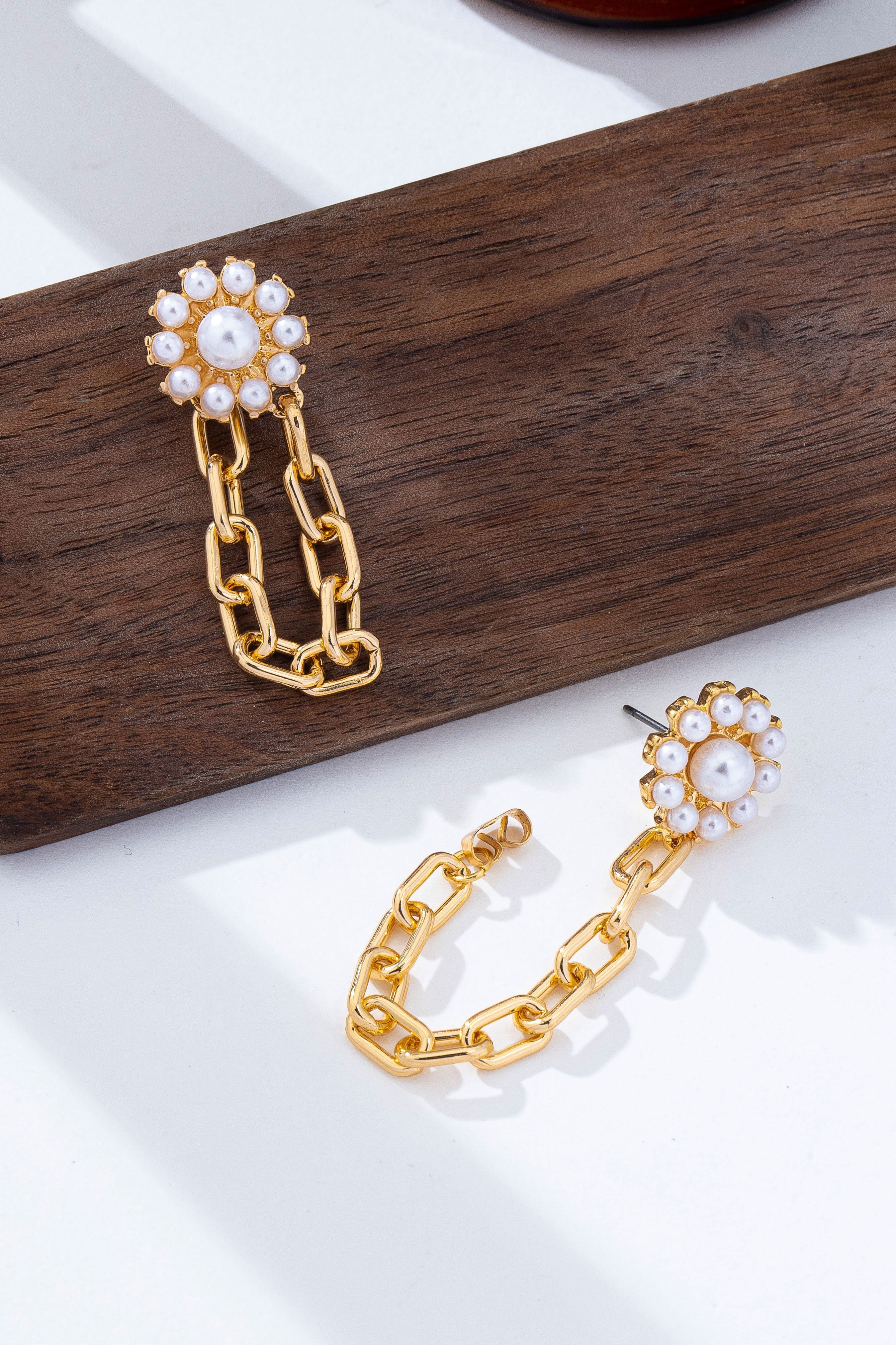 Pearl Daisy Hoop And Drop Link Earrings
