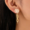 Pearl Daisy Hoop And Drop Link Earrings