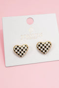 Checkered Heart Stud Earrings