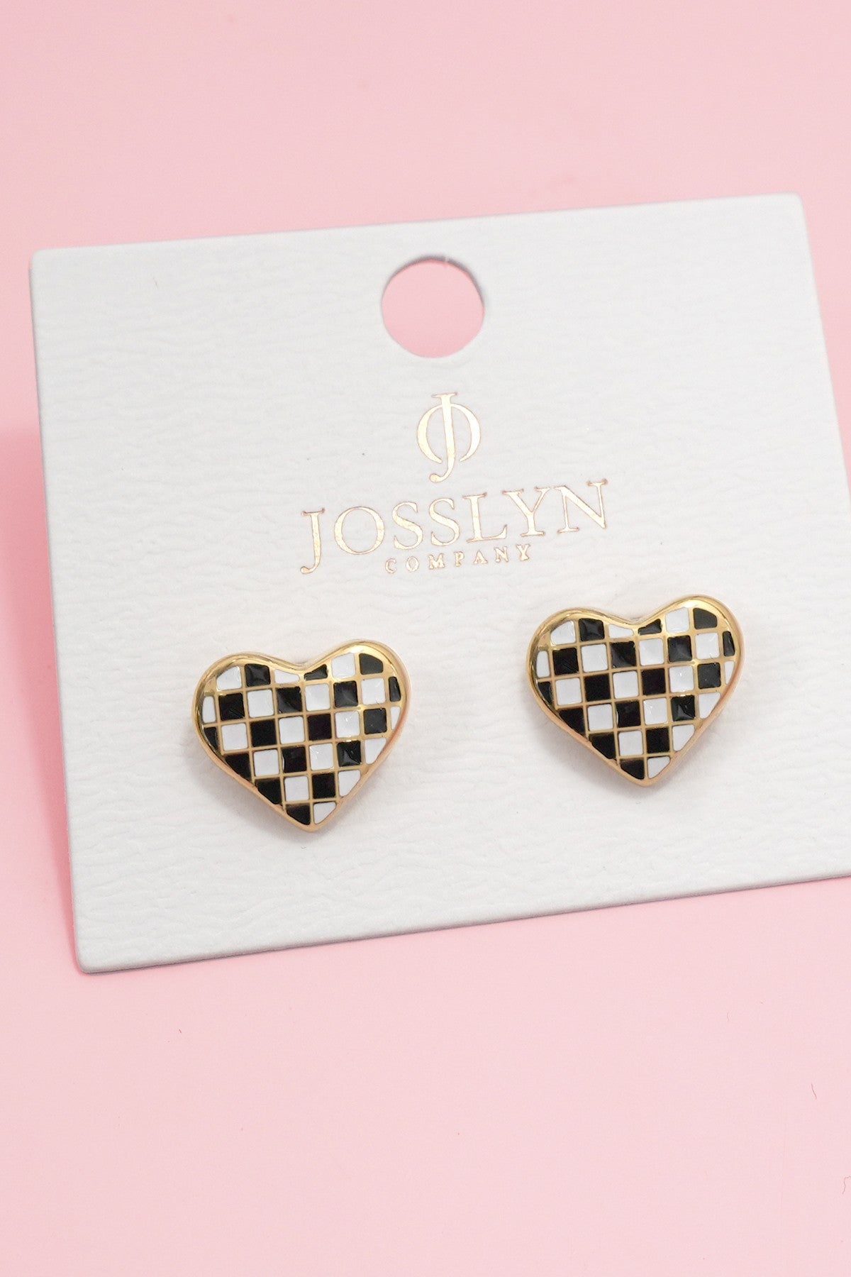 Checkered Heart Stud Earrings
