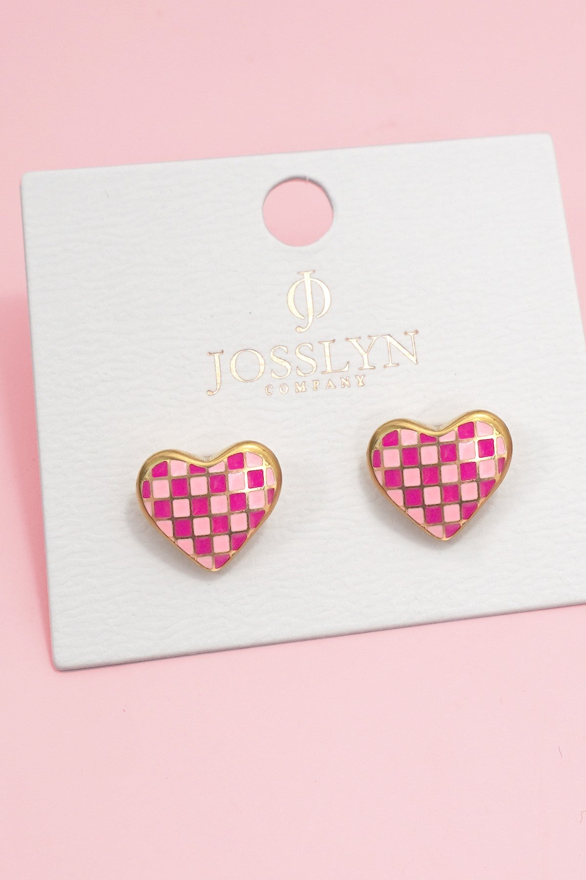 Checkered Heart Stud Earrings