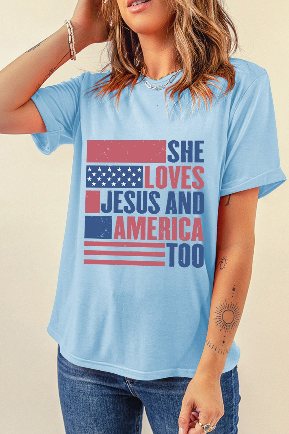 She Loves Jesus and America Graphic Tee