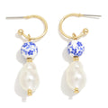 Chinoiserie Pearl Dangle Earrings - Blue