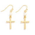 Cross Pearl Drop Earrings