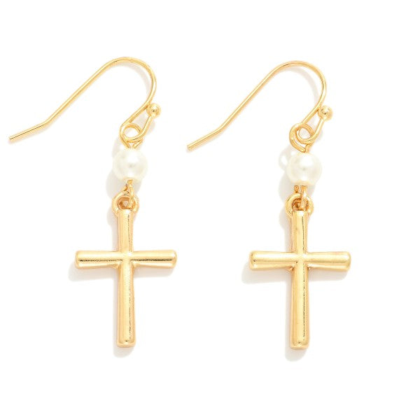 Cross Pearl Drop Earrings