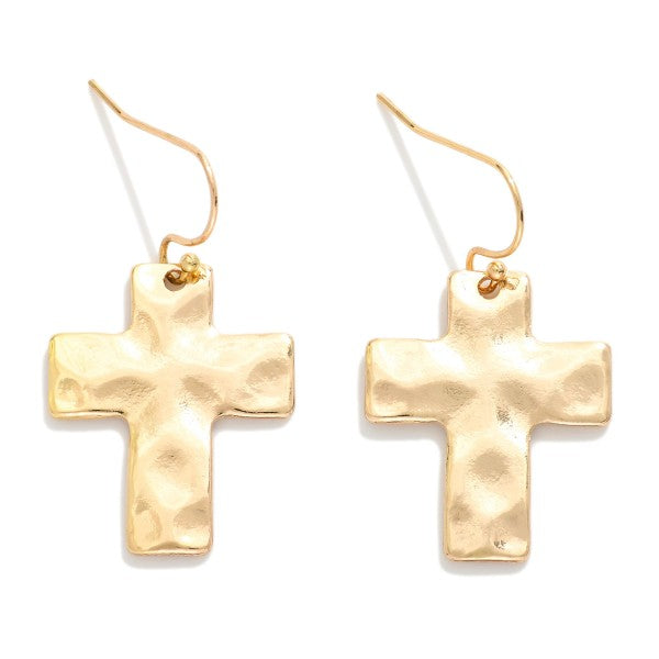 Small Hammered Cross Drop Earrings