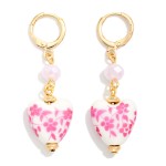 Chinoiserie Heart Drop Earrings - Pink