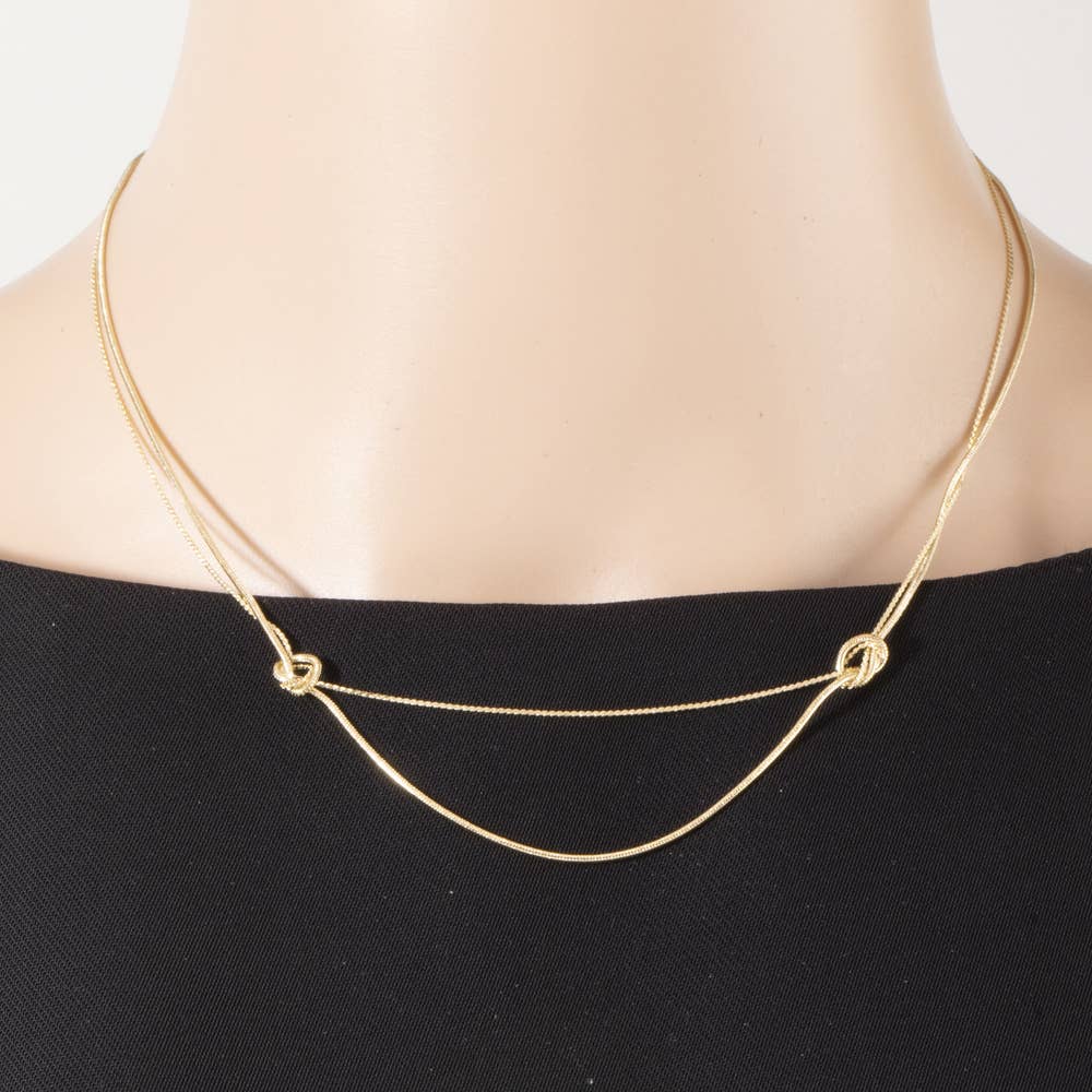 Double Strand Knotted Ring Station Layer Necklace