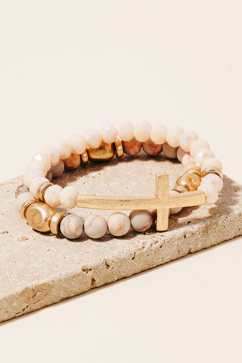 Cross Charm Beaded Bracelet Set