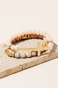 Cross Charm Beaded Bracelet Set