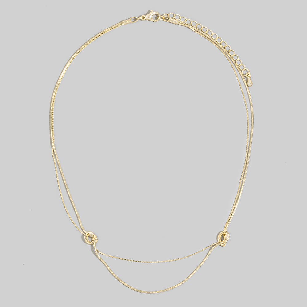 Double Strand Knotted Ring Station Layer Necklace