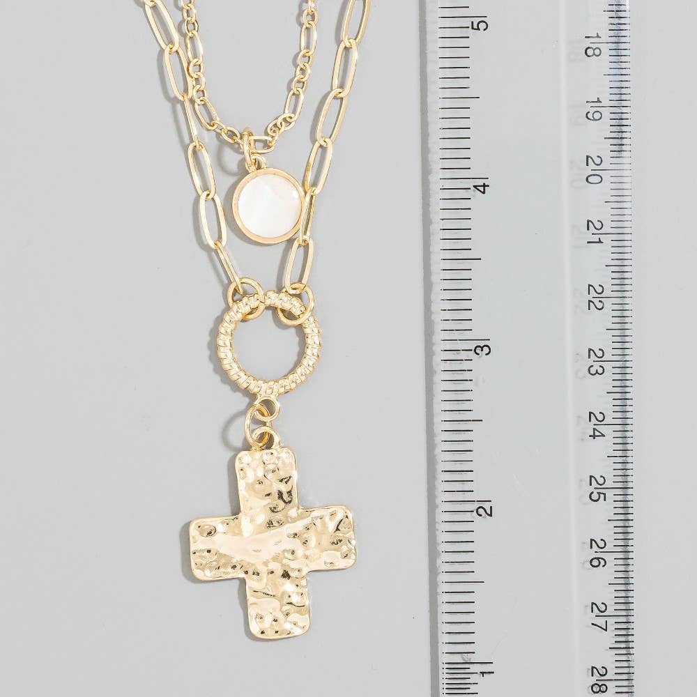 Hammered Cross Pendant Layered Necklace