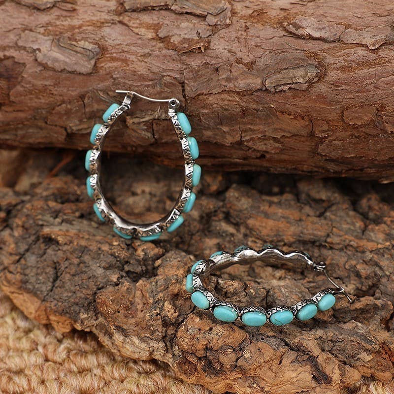 Western Turquoise Hoop Earrings