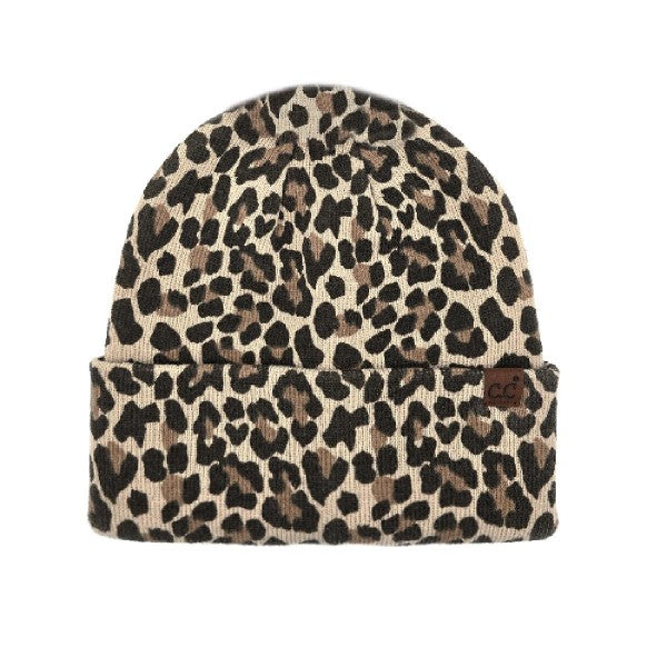 C.C. Leopard Print Cuff Beanie