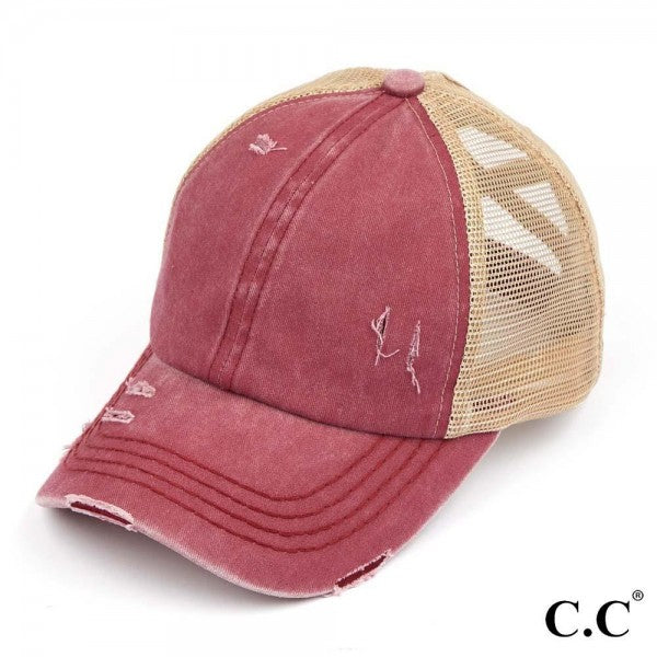 C.C Distressed Criss-Cross Pony Cap (Multiple Colors Available)