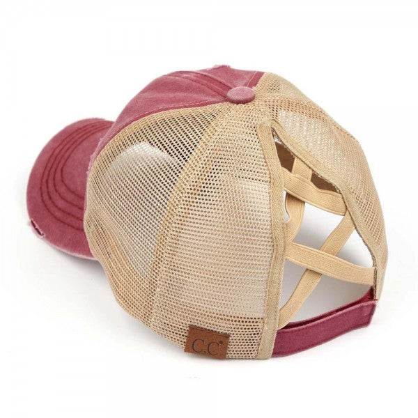 C.C Distressed Criss-Cross Pony Cap (Multiple Colors Available)