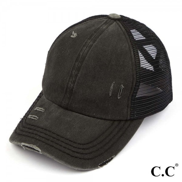 C.C Distressed Criss-Cross Pony Cap (Multiple Colors Available)