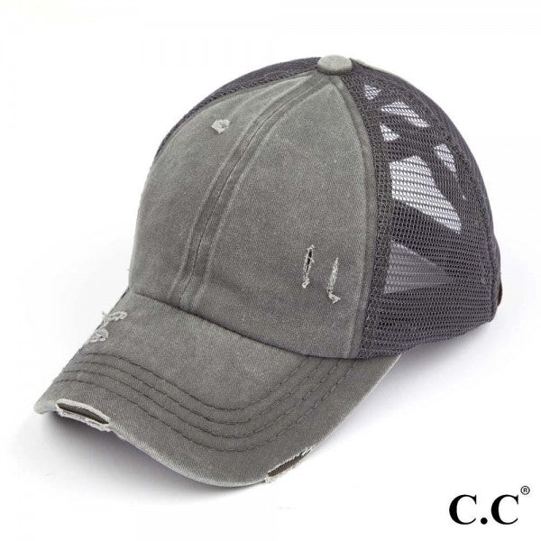 C.C Distressed Criss-Cross Pony Cap (Multiple Colors Available)