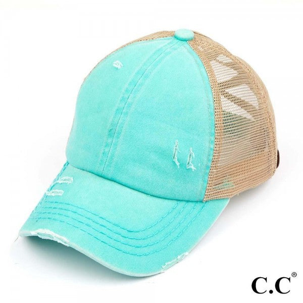 C.C Distressed Criss-Cross Pony Cap (Multiple Colors Available)