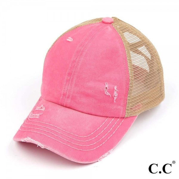 C.C Distressed Criss-Cross Pony Cap (Multiple Colors Available)