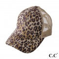 C.C. Leopard Print Ponytail Cap