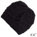 C.C. Knit Beanie - Criss-Cross Ponytail Detail.