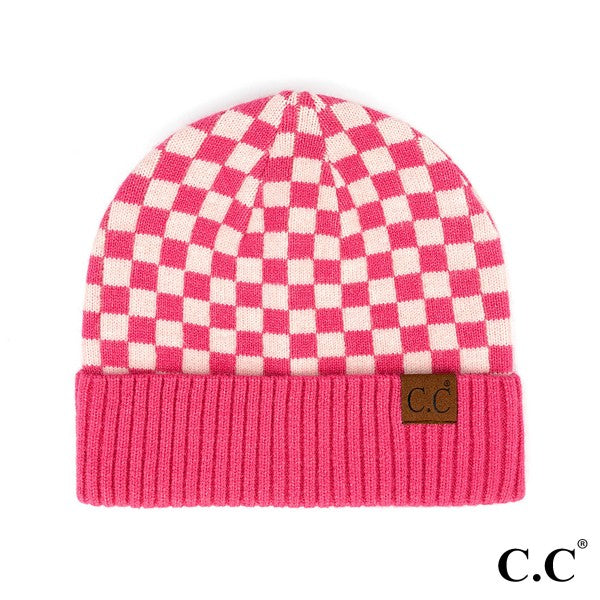 C.C. Checkered Pattern Beanie Hat (2 Colors Available)