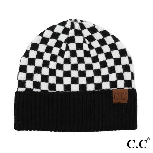 C.C. Checkered Pattern Beanie Hat (2 Colors Available)