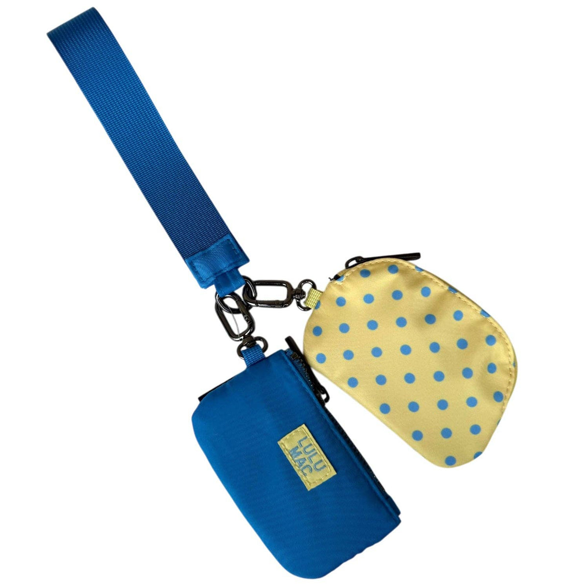 LuLu Mac Double Pouch Wristlet (Butter/Blue Dots))