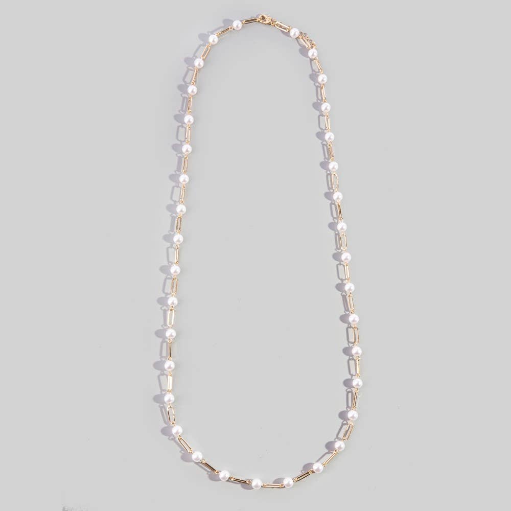 Pearl & Paperclip Long Chain Necklace