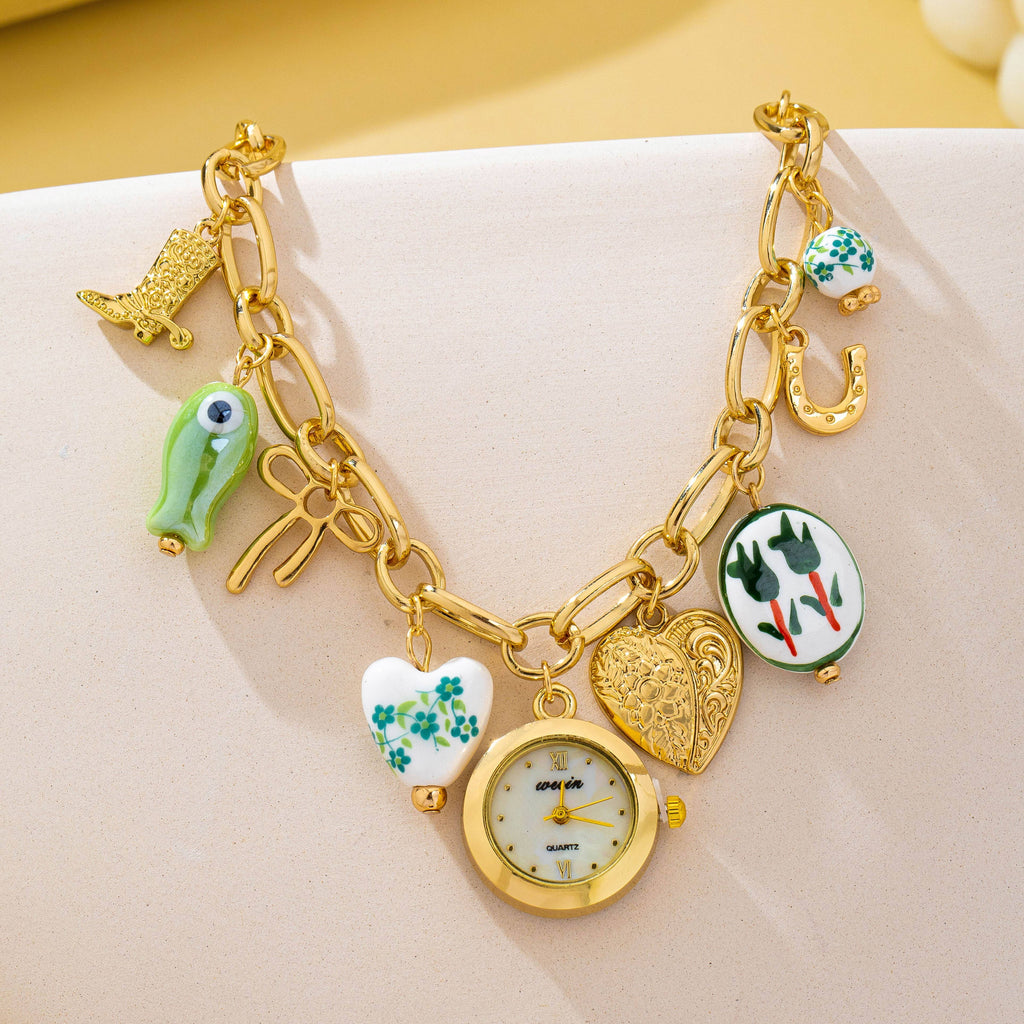 Vintage Floral Charm Watch Bracelet