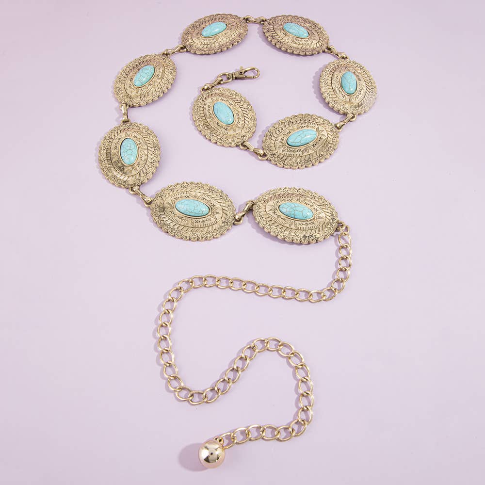 Western Turquoise Concho Chain Belt
