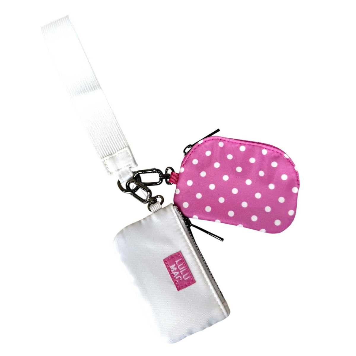 Lulu Mac Double Pouch Wristlet (Hot Pink/White Dots)