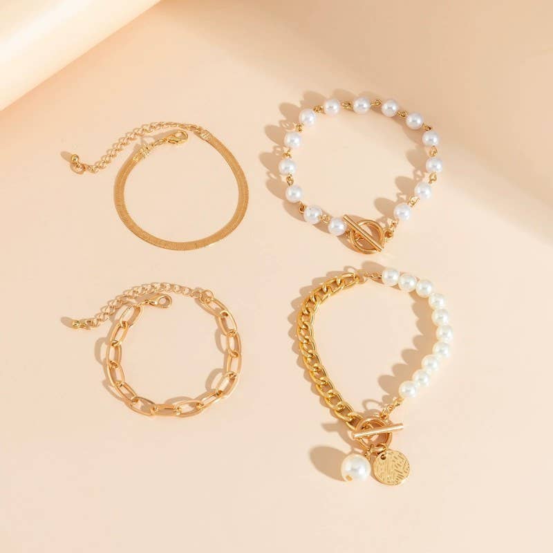 Pearl Chain Herringbone Mix Bracelet