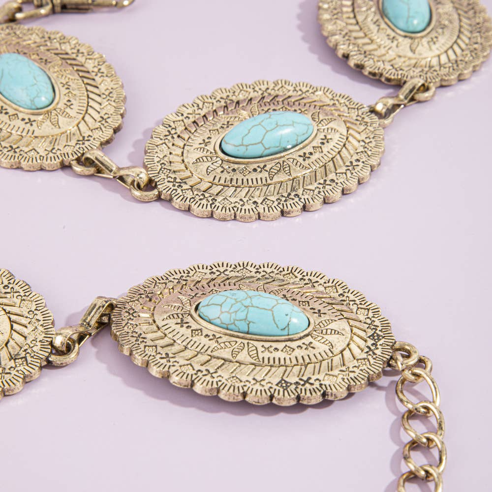 Western Turquoise Concho Chain Belt