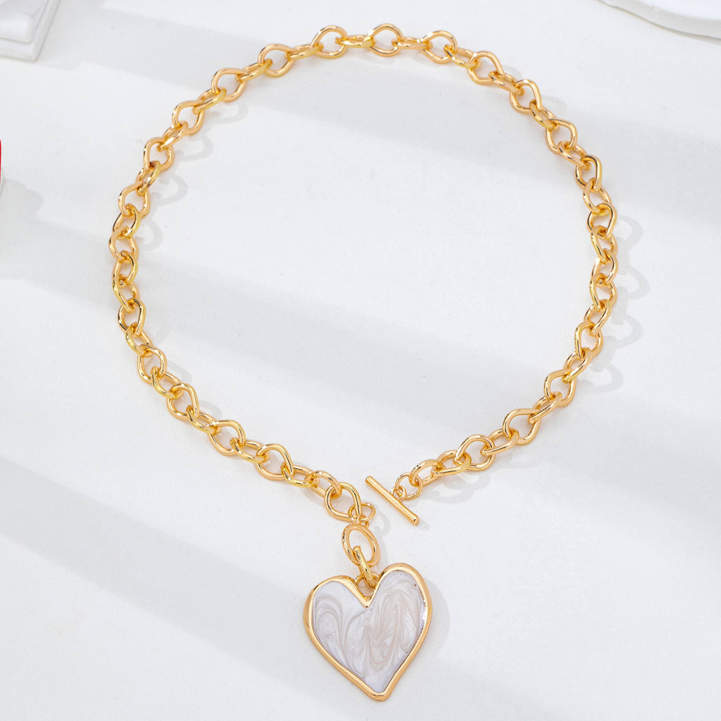 White Inlay Heart Toggle Necklace