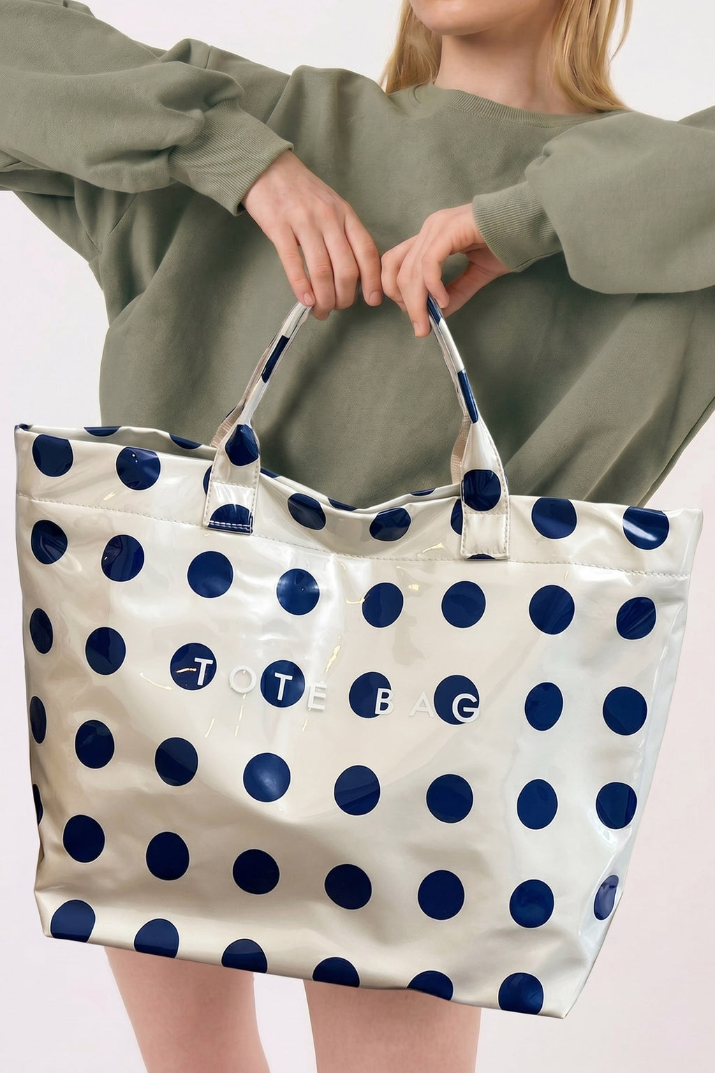 Navy Polka Dot Tote Bag