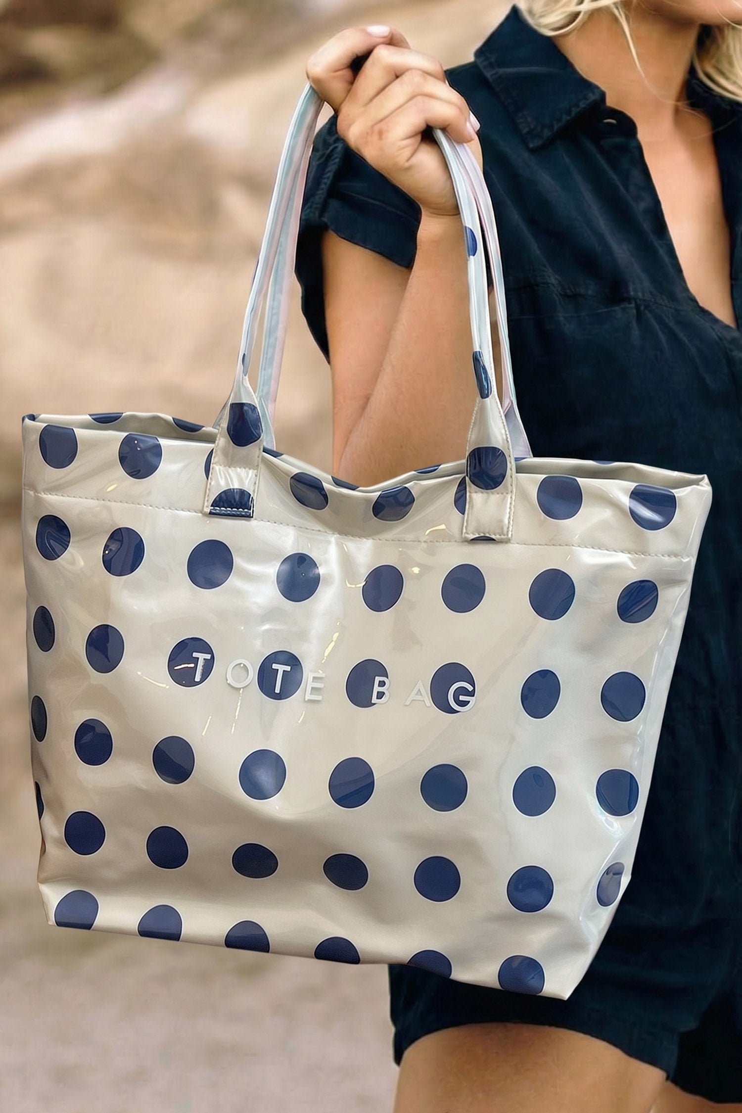 Navy Polka Dot Tote Bag