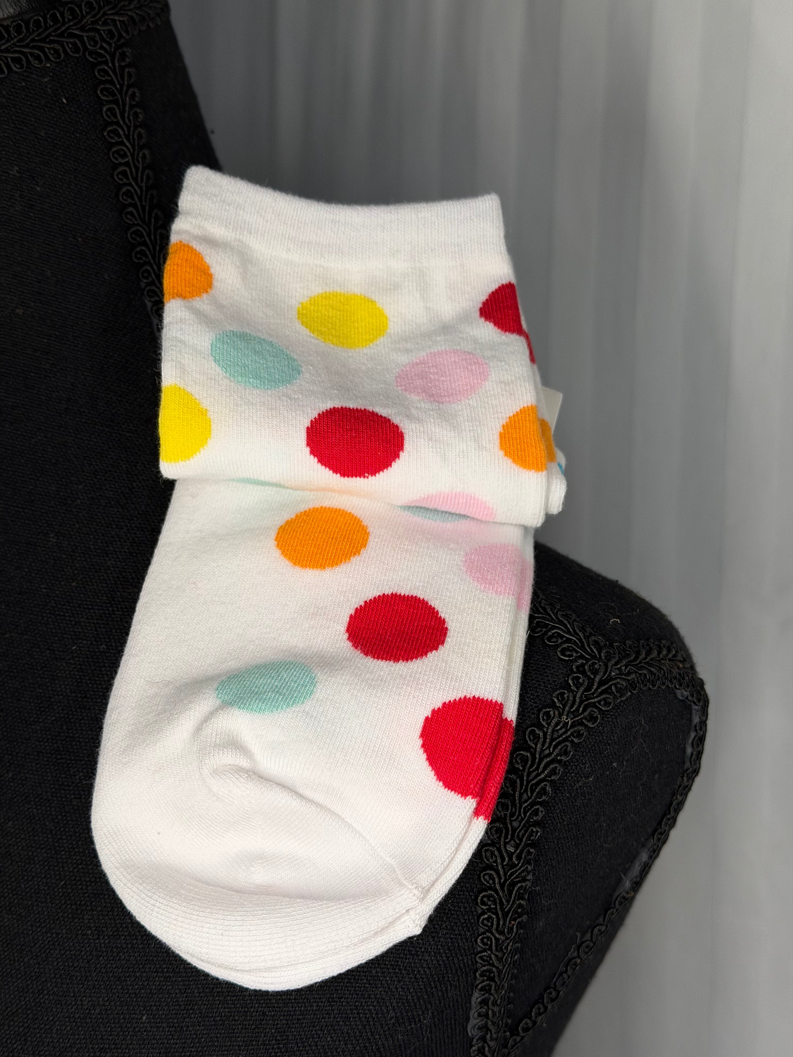 Happy Feet Socks (White-Multi Color Polka Dots)