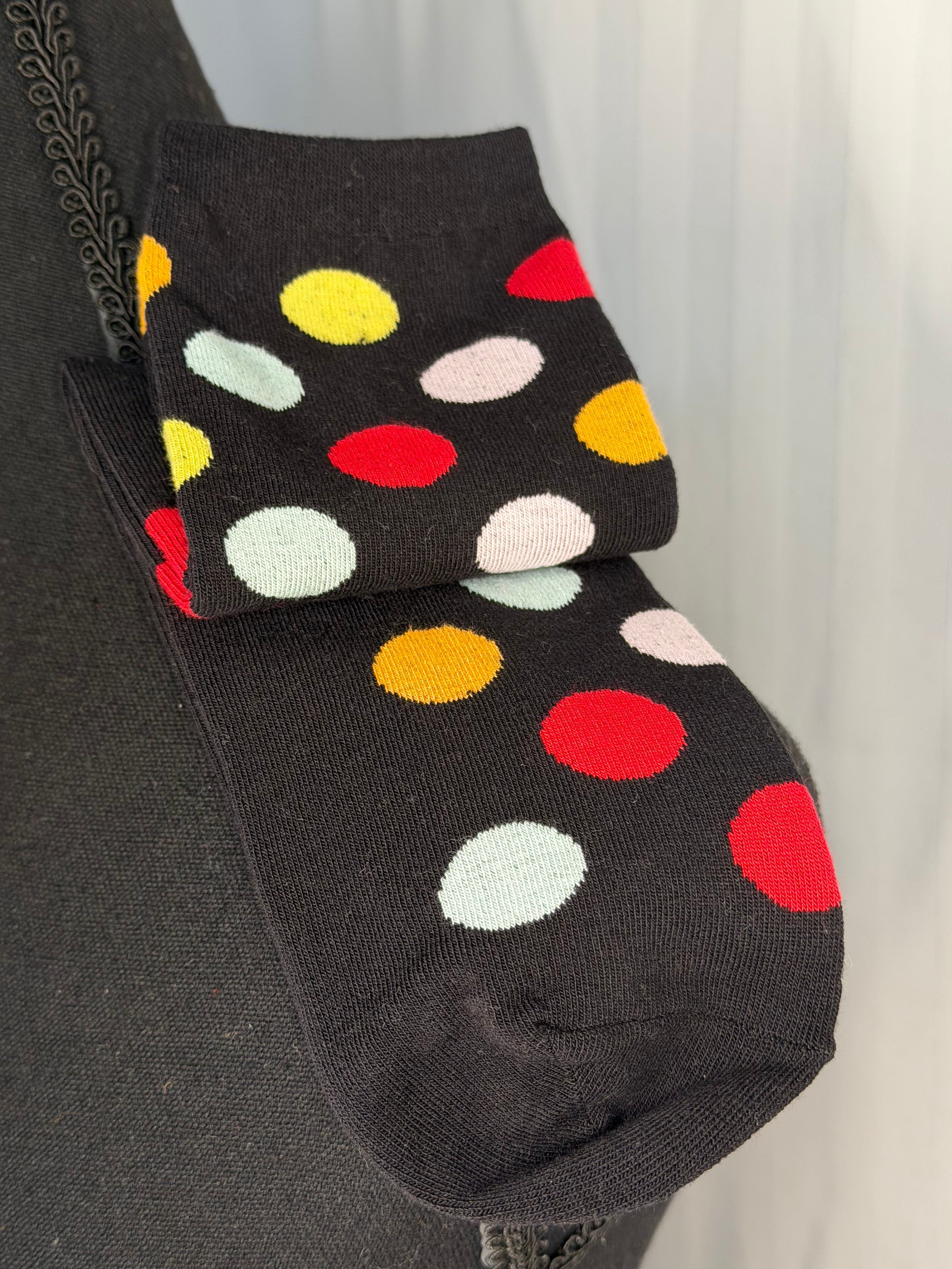 Happy Feet Socks (Black-Multi Color Polka Dots)